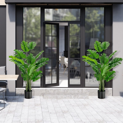 Costway 2 PCS 152cm Artificial Monstera Deliciosa Plant Faux Evergreen Tree W/ Cement Pot Home - 3