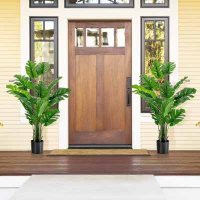 Costway 2 PCS 152cm Artificial Monstera Deliciosa Plant Faux Evergreen Tree W/ Cement Pot Home - 5