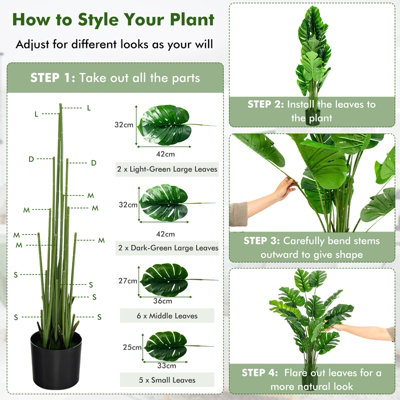 Costway 2 PCS 152cm Artificial Monstera Deliciosa Plant Faux Evergreen Tree W/ Cement Pot Home - 7
