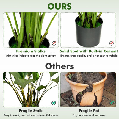 Costway 2 PCS 152cm Artificial Monstera Deliciosa Plant Faux Evergreen Tree W/ Cement Pot Home