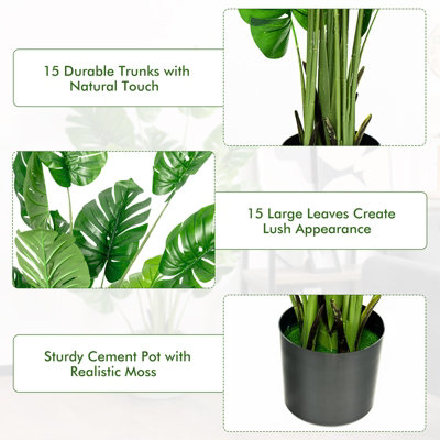 Costway 2 PCS 152cm Artificial Monstera Deliciosa Plant Faux Evergreen Tree W/ Cement Pot Home - 9