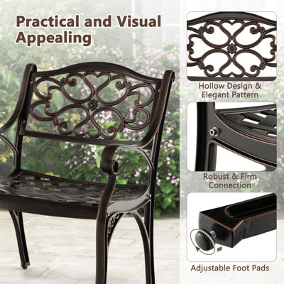 Costway 2 Pcs Cast Aluminum Patio Dining Chairs Heavy Duty Metal Bistro Chairs - 3
