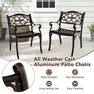 Costway 2 Pcs Cast Aluminum Patio Dining Chairs Heavy Duty Metal Bistro Chairs - 4