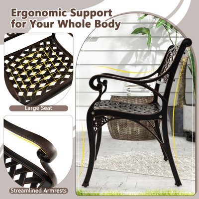 Costway 2 Pcs Cast Aluminum Patio Dining Chairs Heavy Duty Metal Bistro Chairs - 5