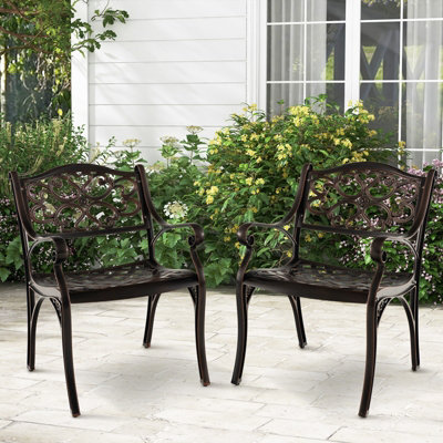 Costway 2 Pcs Cast Aluminum Patio Dining Chairs Heavy Duty Metal Bistro Chairs - 8