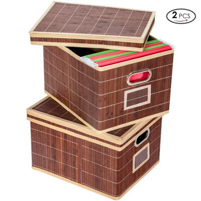 Costway 2 PCS Folding Bamboo Woven Square Storage Bin