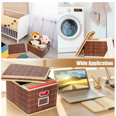 Costway 2 PCS Folding Bamboo Woven Square Storage Bin - 3