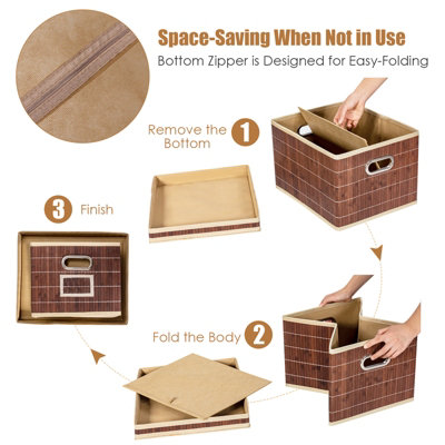 Costway 2 PCS Folding Bamboo Woven Square Storage Bin - 4