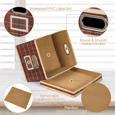 Costway 2 PCS Folding Bamboo Woven Square Storage Bin - 5