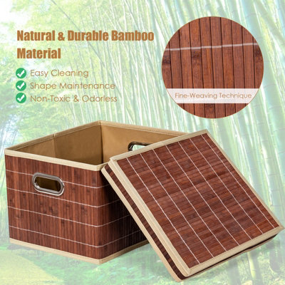 Costway 2 PCS Folding Bamboo Woven Square Storage Bin - 6
