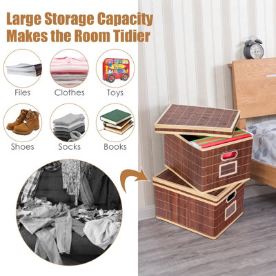 Costway 2 PCS Folding Bamboo Woven Square Storage Bin - 7