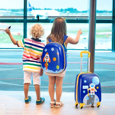 Costway 2 PCS Kids Luggage Set 12" Backpack & 16" Carry-on Suitcase W/ Wheels - 3