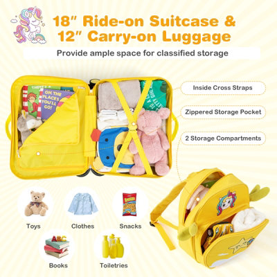 Costway 2 PCS Kids Luggage Set 4L Backpack + 17L Ride-on & Carry-on Hardshell Suitcase