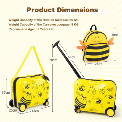 Costway 2 PCS Kids Luggage Set 4L Backpack + 17L Ride-on & Carry-on Hardshell Suitcase