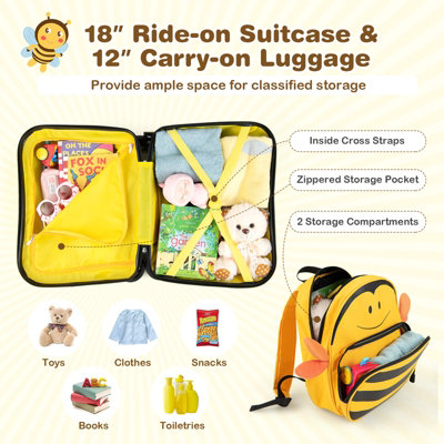 Costway 2 PCS Kids Luggage Set 4L Backpack + 17L Ride-on & Carry-on Hardshell Suitcase