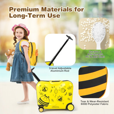 Costway 2 PCS Kids Luggage Set 4L Backpack + 17L Ride-on & Carry-on Hardshell Suitcase - 5