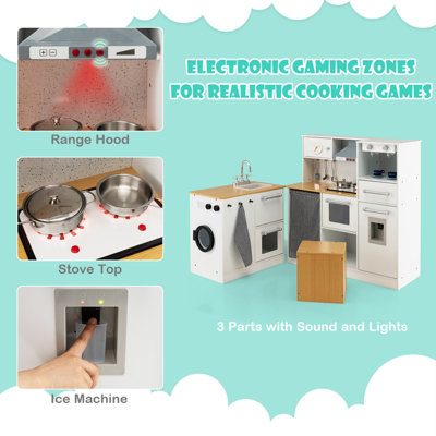 INFANS Kids Kitchen Playset, Toddler Wooden Pretend Cooking Set With R