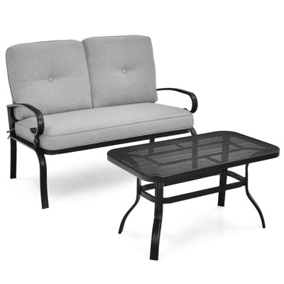 Costway 2 PCS Outdoor Conversation Set Patio Loveseat w/ Coffee Table
