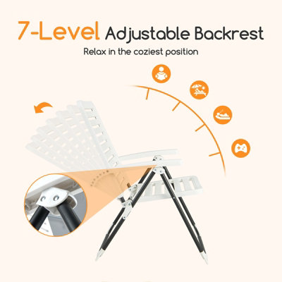 Costway 2 PCS Patio Folding Chair 7-Level Adjustable Reclining Chair All-Weather - 6