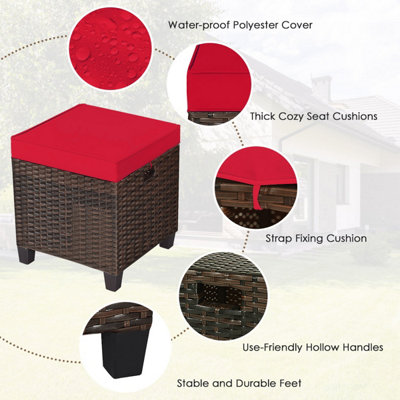 Costway 2 PCS Rattan Footstool Set for Garden Outdoor