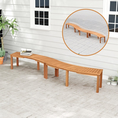 COSTWAY 2-Person Curved Bench Acacia Wood Patio Bench with Slatted Seat