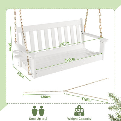 Costway 2 Person HDPE Porch Swing Outdoor Patio Hanging Chair w/ Adjustable Chain
