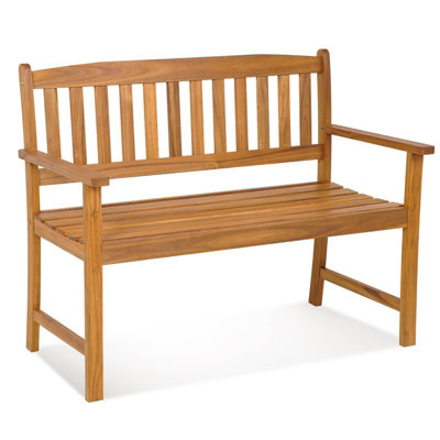 COSTWAY 2-Person Outdoor Bench Patio Wooden Bench w/Ergonomic Backrest-Natural