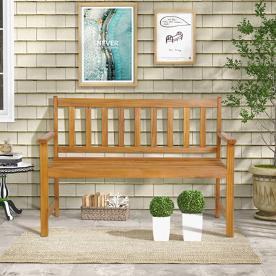 Costway 2-Person Outdoor Chair Garden Patio Wooden Loveseat Bench w/Armrests - 3