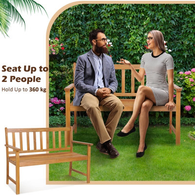 Costway 2-Person Outdoor Chair Garden Patio Wooden Loveseat Bench w/Armrests - 6