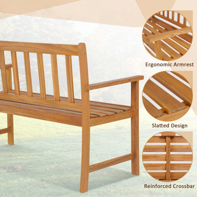Costway 2-Person Outdoor Chair Garden Patio Wooden Loveseat Bench w/Armrests - 7