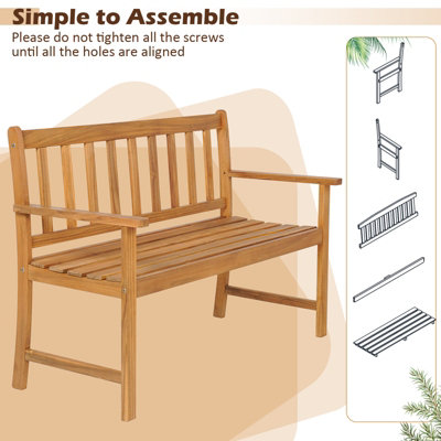 Costway 2-Person Outdoor Chair Garden Patio Wooden Loveseat Bench w/Armrests - 8