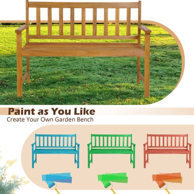 Costway 2-Person Outdoor Chair Garden Patio Wooden Loveseat Bench w/Armrests - 9