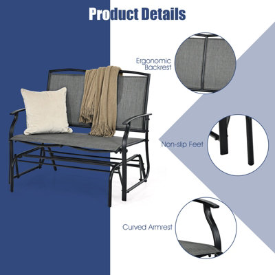 Costway 2-Person Patio Swing Glider Bench Outdoor Glider Loveseat Heavy-Duty Steel Frame - 6