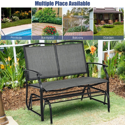 Costway 2-Person Patio Swing Glider Bench Outdoor Glider Loveseat Heavy-Duty Steel Frame - 8