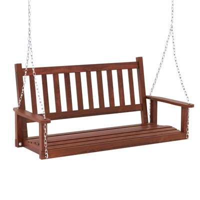 Costway 2-Person Porch Hanging Swing Chair Wooden Garden Swing Bench w/ Slatted Back