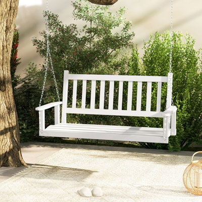 Costway 2-Person Porch Hanging Swing Chair Wooden Garden Swing Bench w/  Slatted Back - Main Image
