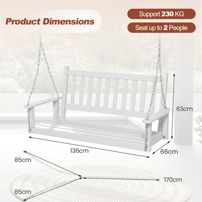 Costway 2-Person Porch Hanging Swing Chair Wooden Garden Swing Bench w/ Slatted Back