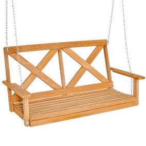 Costway 2-Person Porch Swing Chair Wooden Garden Swing Bench w/ Adjustable Chains
