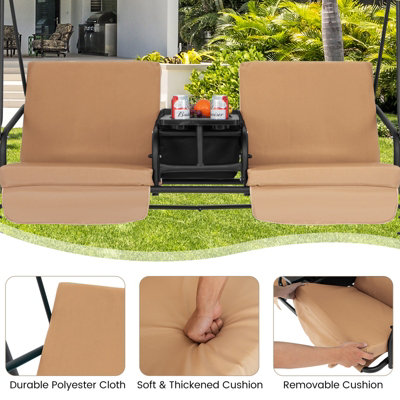 Costway 2 Person Porch Swing W/ Canopy Outdoor Canopy Swing Chair Loveseat - 7