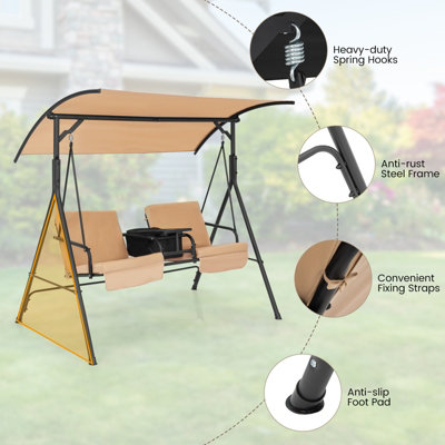 Costway 2 Person Porch Swing W/ Canopy Outdoor Canopy Swing Chair Loveseat - 8