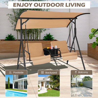 Costway 2 Person Porch Swing W/ Canopy Outdoor Canopy Swing Chair Loveseat - 9