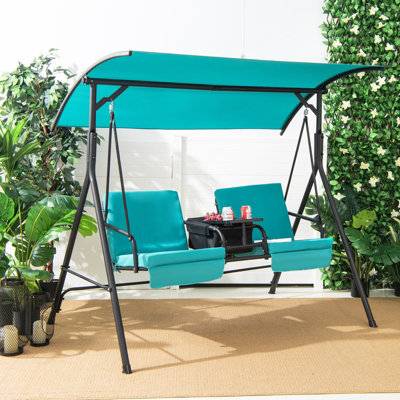 Costway 2 Person Porch Swing W/ Canopy Outdoor Canopy Swing Chair Loveseat