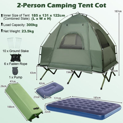 Costway 2 Person Tent Cot Folding Camp Tent Outdoor Hiking Bed Air Mattress Sleeping Bag