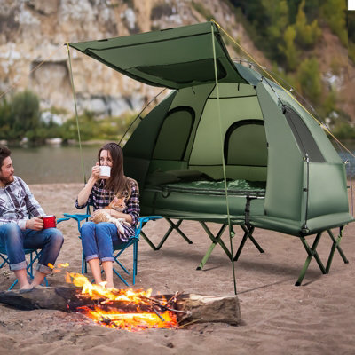 Costway 2-Person Tent Cot Folding Camp Tent Outdoor Hiking Bed Air Mattress Sleeping Bag - 3