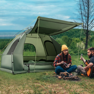 Costway 2-Person Tent Cot Folding Camp Tent Outdoor Hiking Bed Air Mattress Sleeping Bag - 4