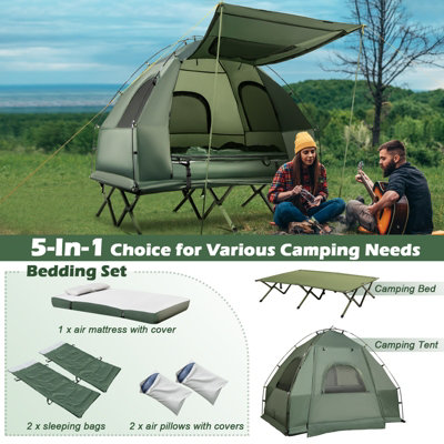 Costway 2 Person Tent Cot Folding Camp Tent Outdoor Hiking Bed Air Mattress Sleeping Bag