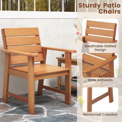Costway 2 Piece Patio Hardwood Chairs Outdoor Garden Wood Dining Armchairs - 9