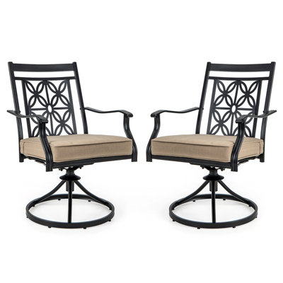 Costway 2 Piece Patio Metal Swivel Chairs Outdoor Bistro Dining Chair Set w/ Soft Cushion