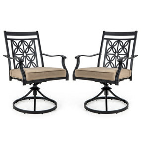 Costway 2 Piece Patio Metal Swivel Chairs Outdoor Bistro Dining Chair Set w/ Soft Cushion