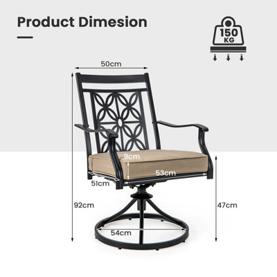 2-Piece Swivel Patio Chairs - Metal Rocking Outdoor Dining Chairs With Brown Cushions, 300lb Capacity